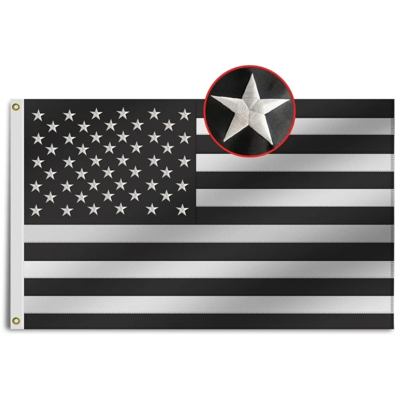 1 / 3 / 5P Embroidered Black and White American Protest Flag, American Holiday Flag Decorative Gift Patio House Banner