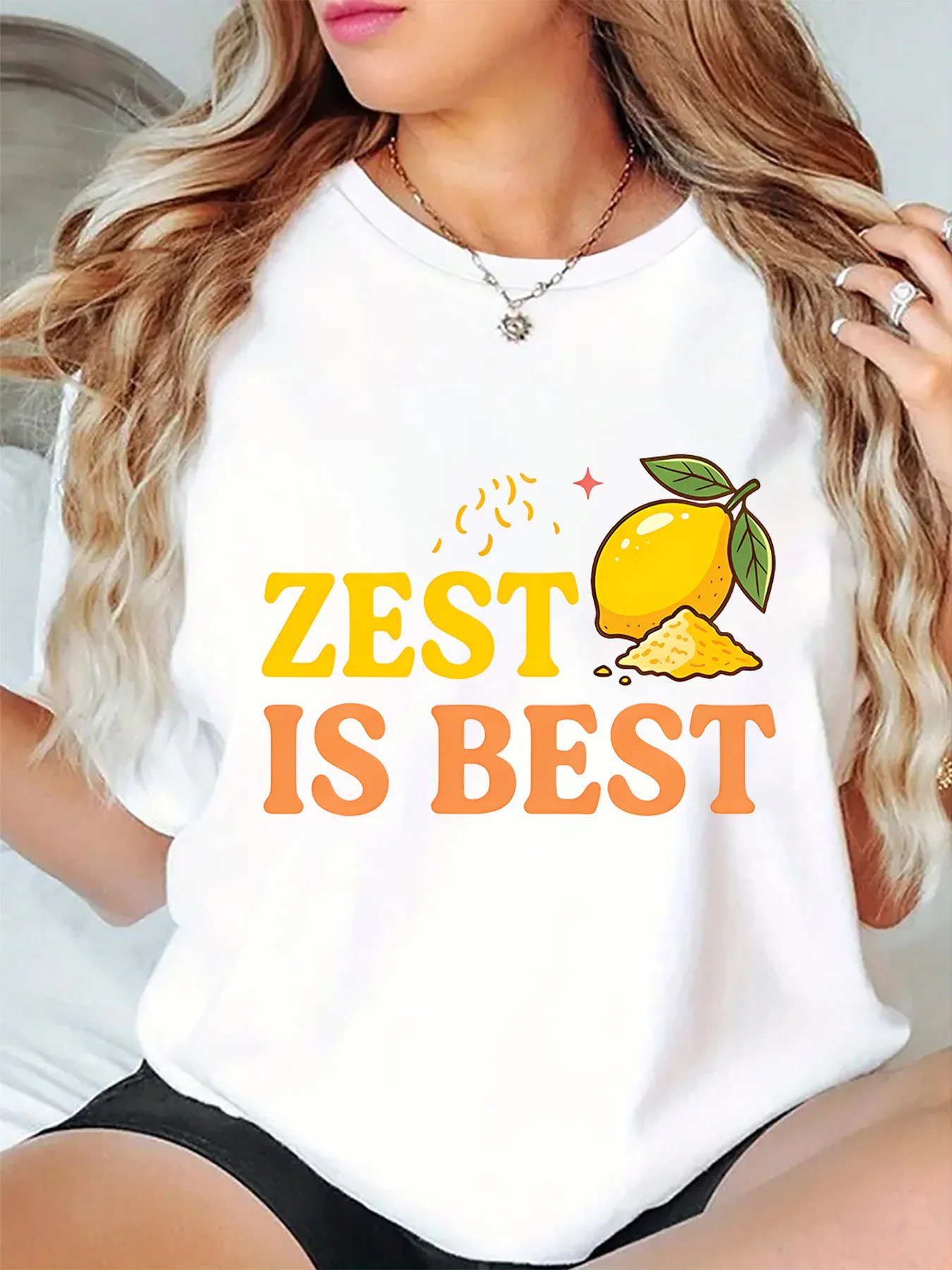 Zest Is Best Cute Lemon Zest Fruit Graphic Womens T Shirt Short Sleeve Crew Neck Playful Slogan Casual Daily Ladies Tee Tops