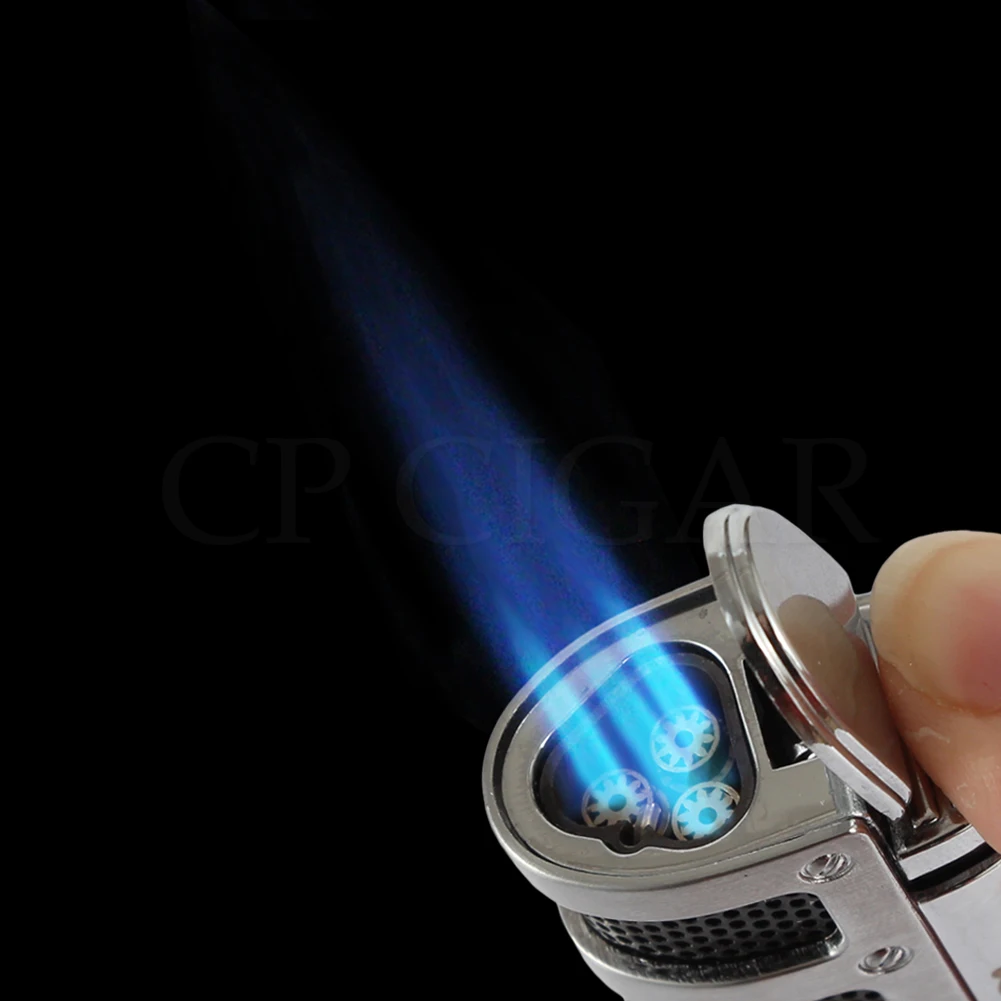 Luxury3 Jet Torch Cigars Lighter Windproof Metal Pocket Lighters Butane Refillable Flame Gas Lighter W/ Cigar Punch