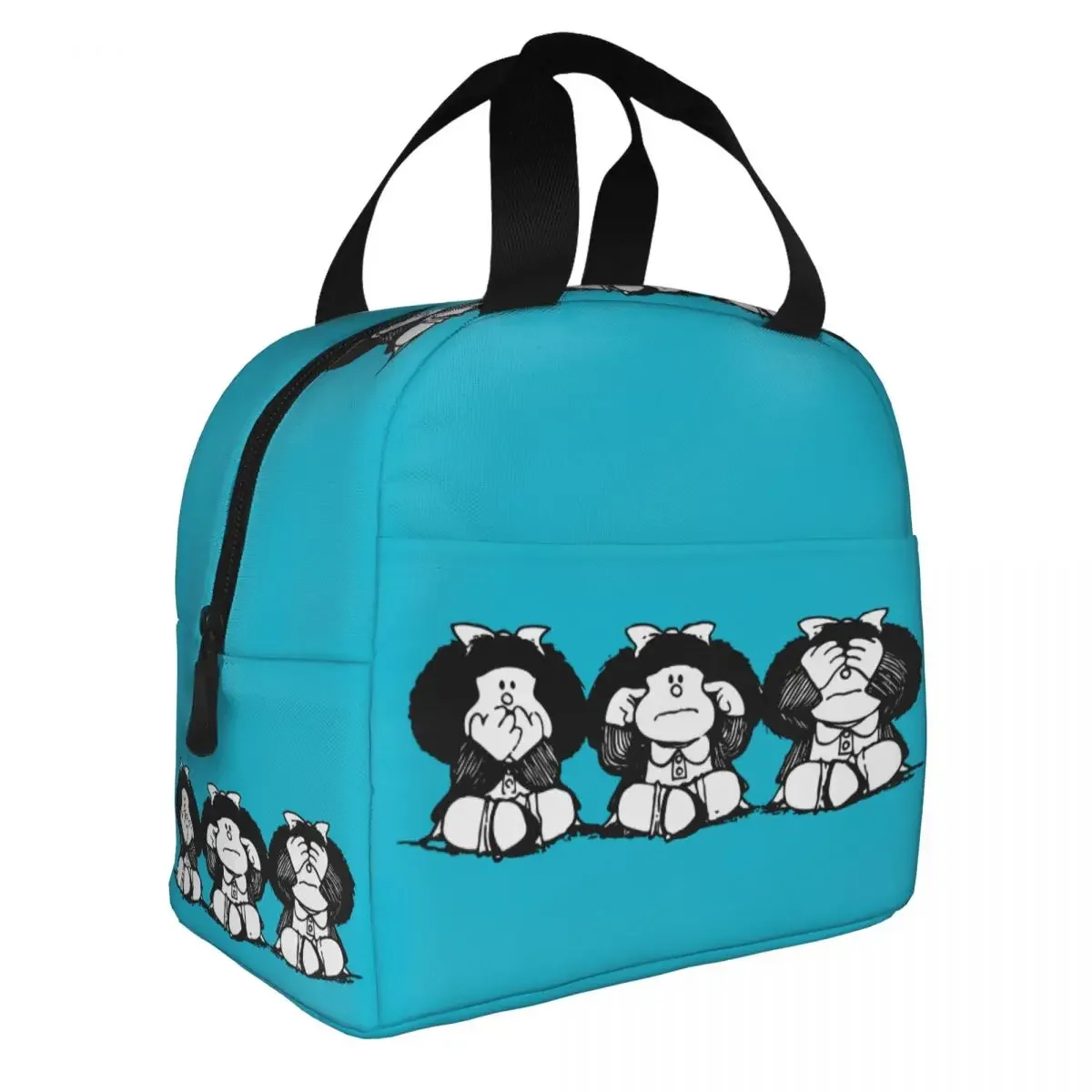 Mafalda-Sacos isolados do almoço dos desenhos animados Quino Comics, saco térmico, recipiente do almoço, sacola portátil, caixa, escola, piquenique, homens, mulheres