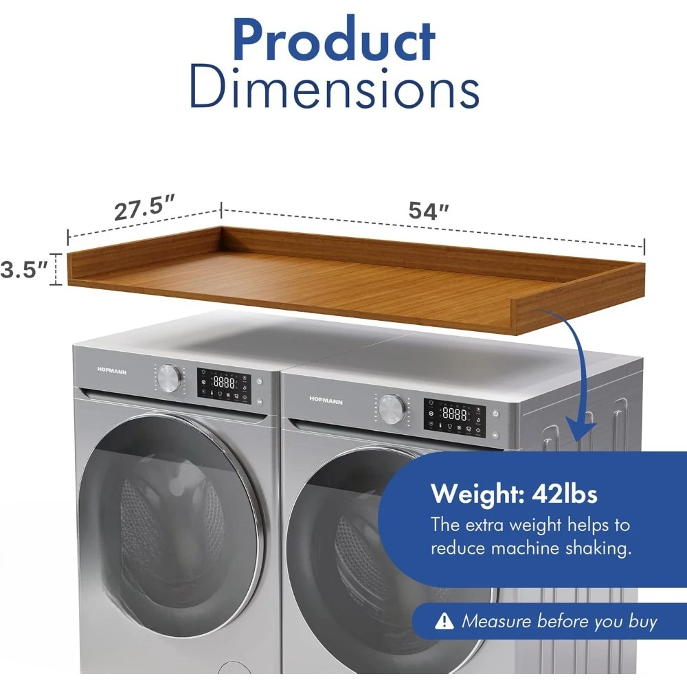 عرض ساخن! سطح طاولة مجفف الغسالة، وسادات مضادة للانزلاق، سهلة التنظيف، أساسيات غرفة الغسيل والديكور، سطح خشبي لمجفف الغسالة، 27.5 بوصة × 54 بوصة #3