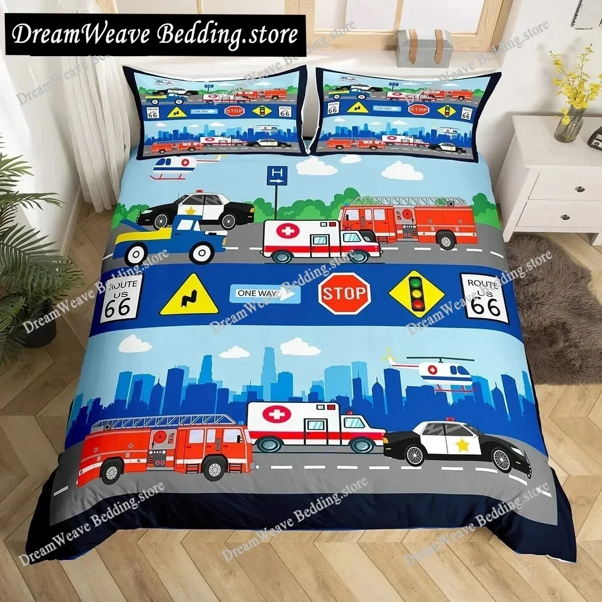 3D Equipment Trucks Duvet Cover King Kids Boys Cartoon Car Excavator Tractor Bedding Set Construction Comforter Cover Set963