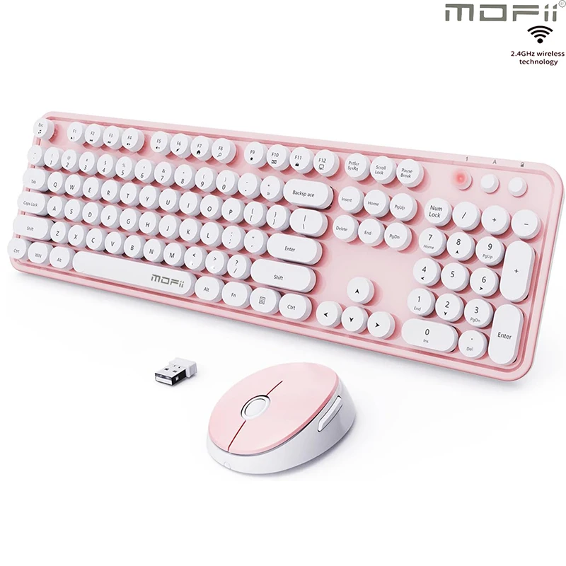 

Ergonomic 104 Keys Full Size Round Retro Keycaps Wireless Keyboard and Mouse Set 2.4G Wireless Keyboard Mouse Combo for Desktop