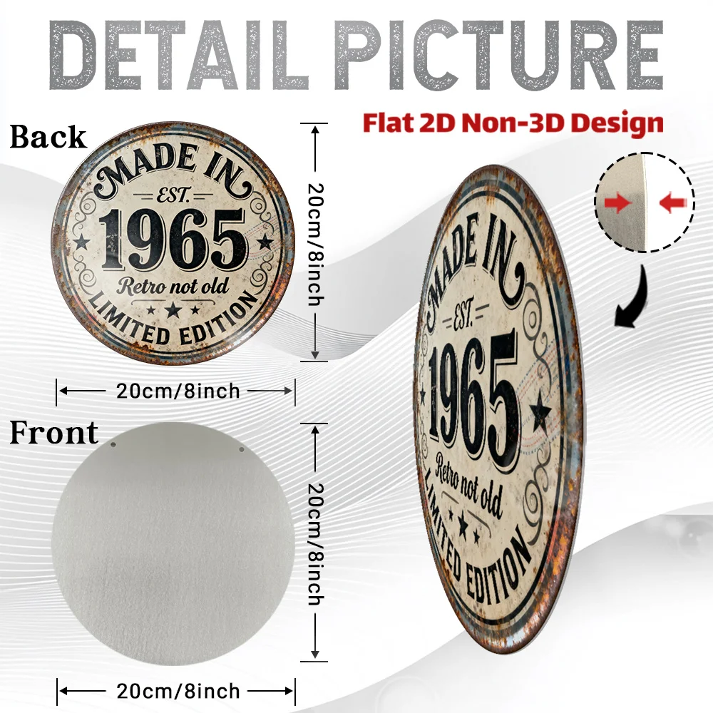 2D Flat, 1pc Vintage 1965 Metal Wall Sign - 60+ Years Retro Limited Edition Aluminum Plaque (8
