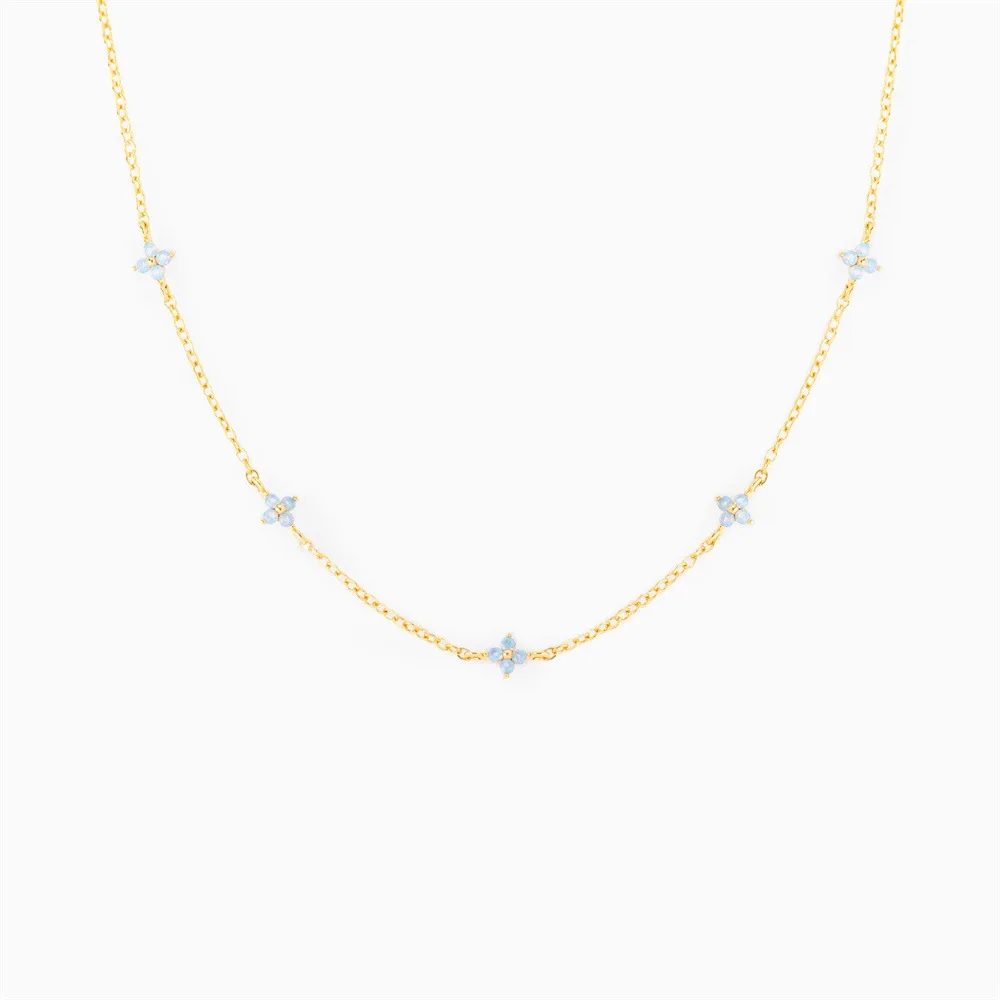 Thin Chain Small Flower Necklace For Women Fashion Green Zircon Blue Flowers Pendant Charm Short Choker Clavicle Chain Jewelry
