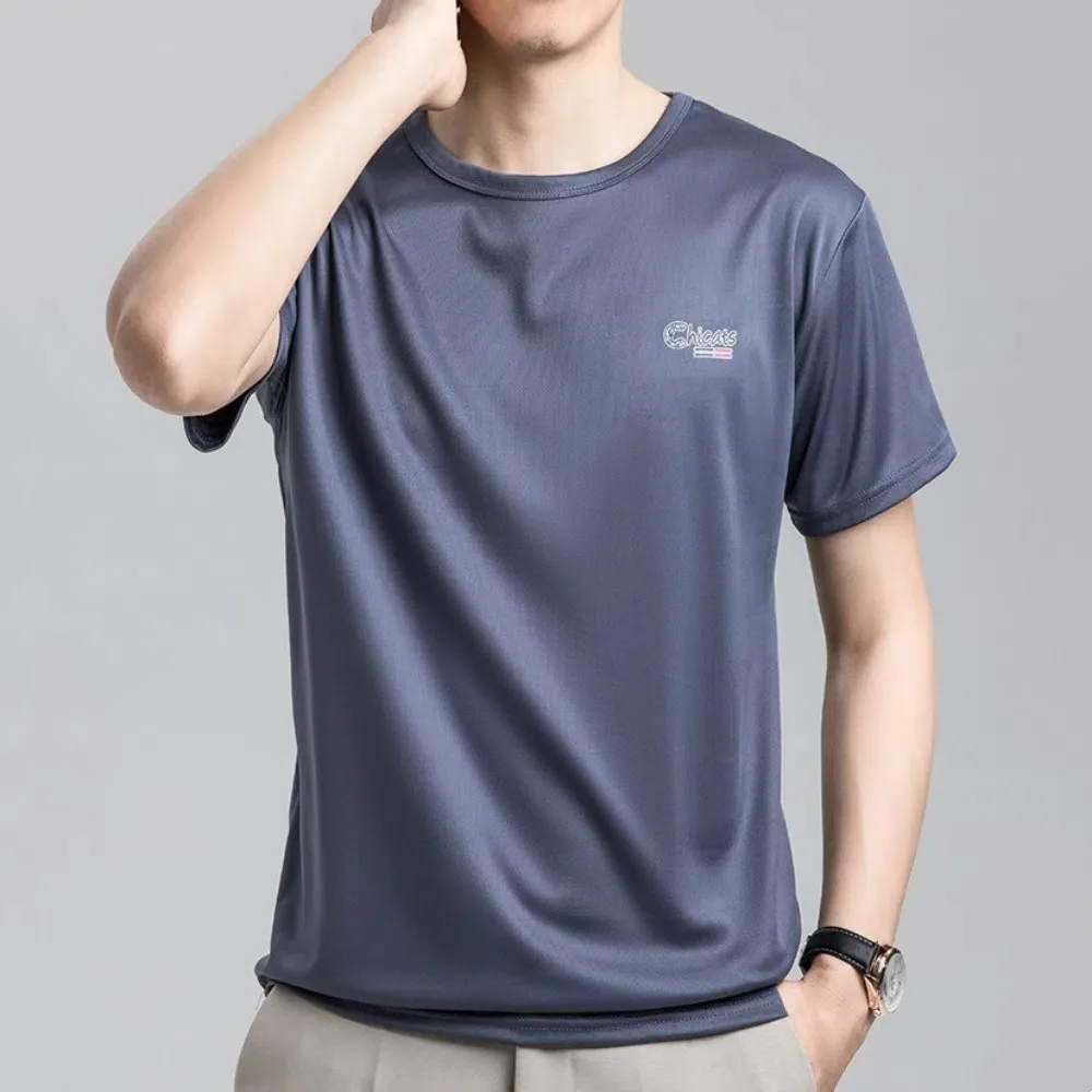 

Simple Breathable Ice Silk T Shirts O-neck Quick Dry Short Sleeve Sportswear Thin Loose Men's Sport T-shirt Basketball