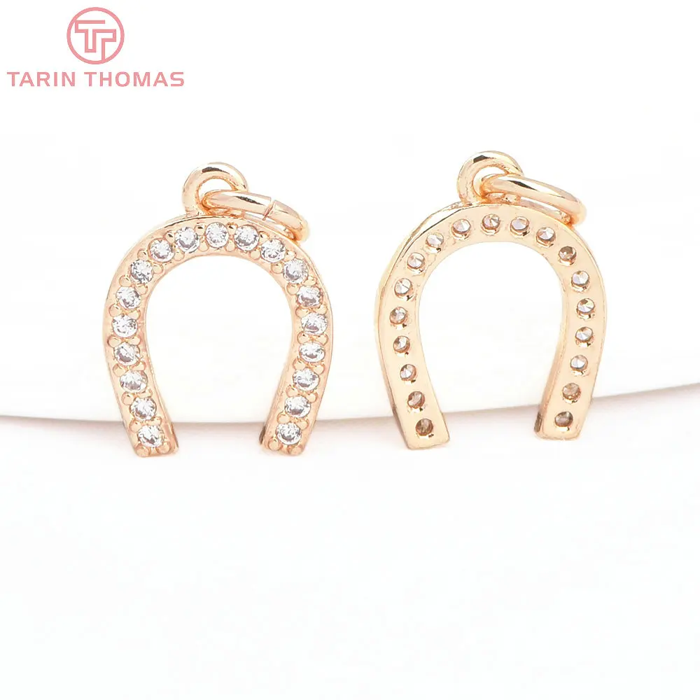 (5778) 6x7MM 24K Gold Color Brass with Zircon U Shaped Charms Pendants High Quality DIY Jewelry Making Findings Wholesales