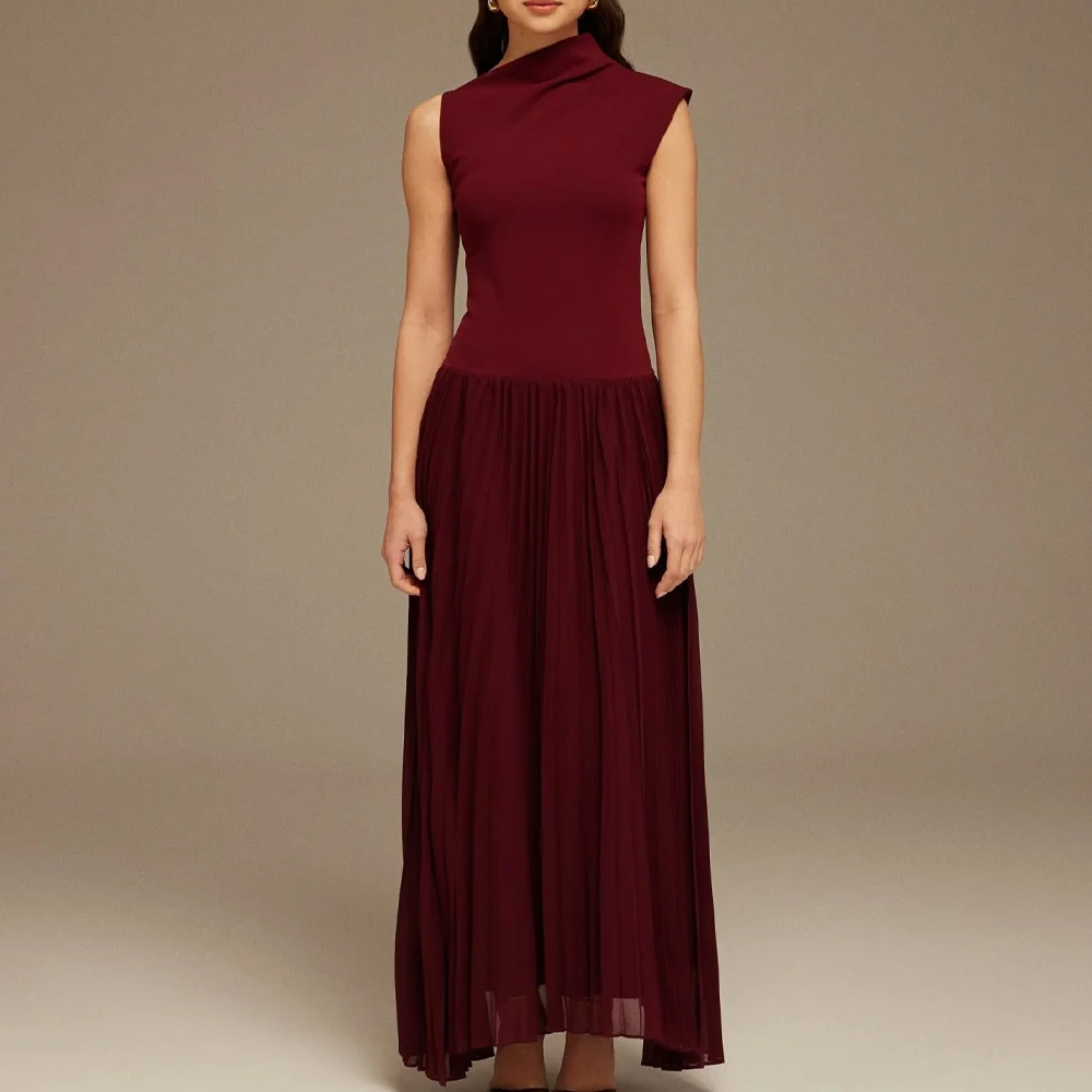 Customized Draped Neck Pleated Skirt Maxi Dress A-Line Evening Dresses Formal Exquisite High Quality Prom Party Gowns for Women