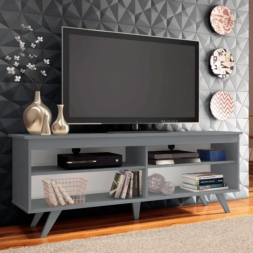 Madesa TV Stand with 4 Shelves and Cable Management, for TVs up to 65 Inches, Wood, 23'' H x 15'' D x 59'' L – Grey