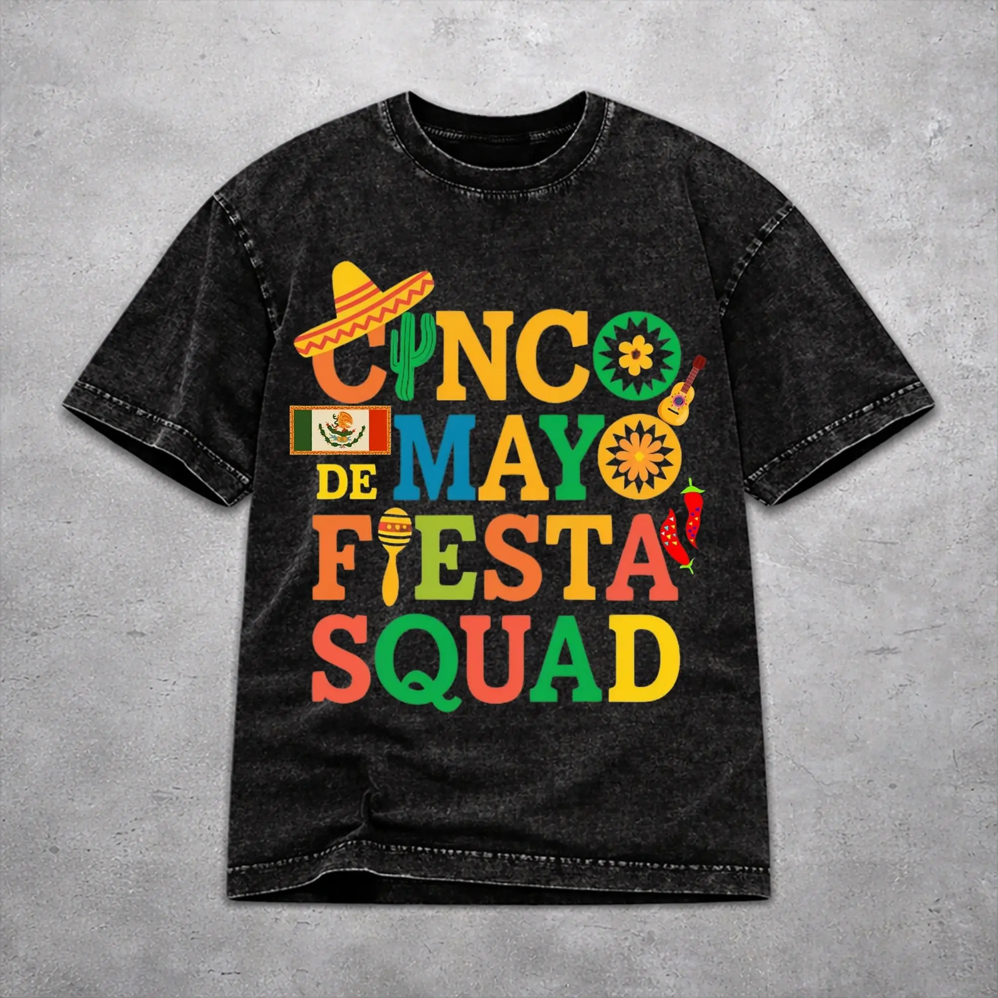 Men Women Fiesta Squad Cinco De Mayo T Shirt Printed Washed Cotton  Fashion T-Shirts