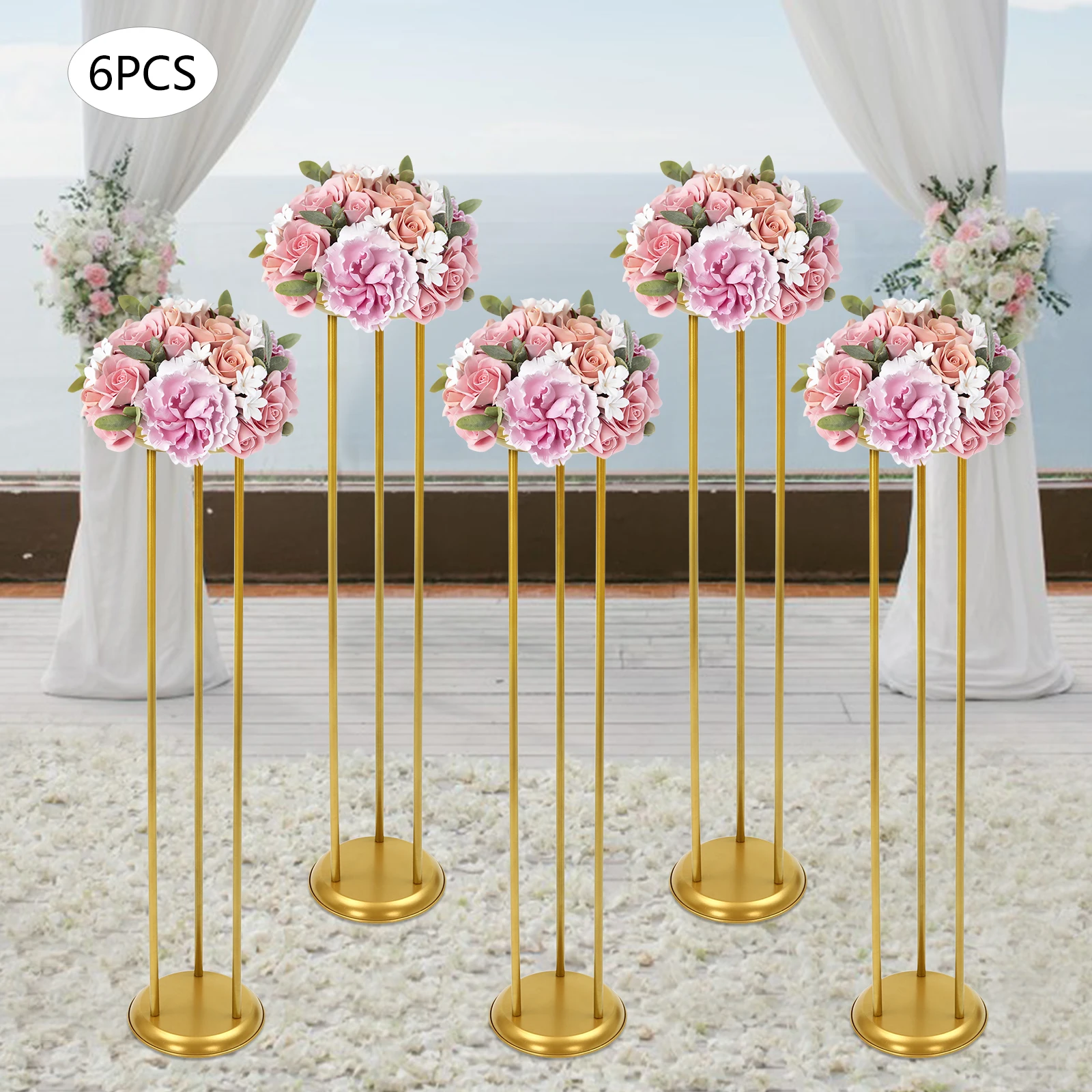 20*20*100cm 6 Pcs Gold Flower Display Stand Road Lead Centerpiece Vase