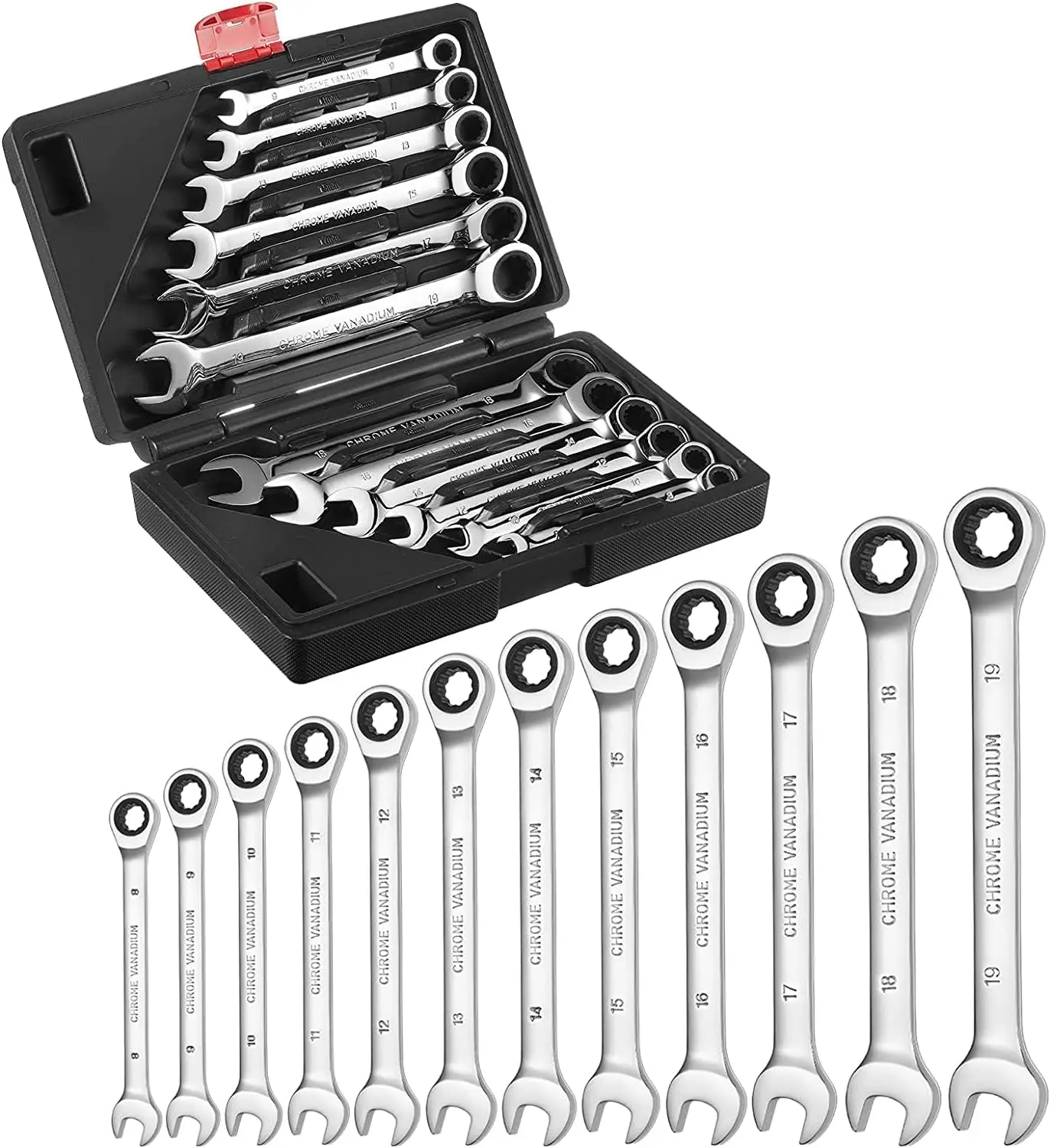 Ratchet Ring Spanner Set 12 Pieces Ratchet Spanner, Ratchet Spanner, Combination Spanner, Ring Spanner Wrench Set 8-19mm