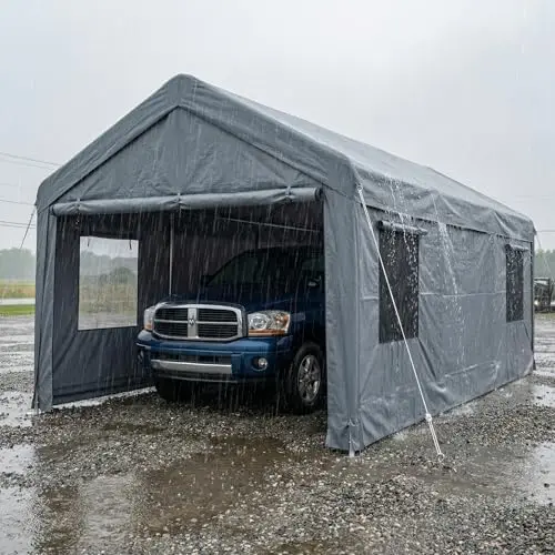 Portable Garage Canopy, Carport Canopy 10x20 FT Heavy Duty, All-Weather Shelter with 2 Roll-up Doors & 4 Ventilated