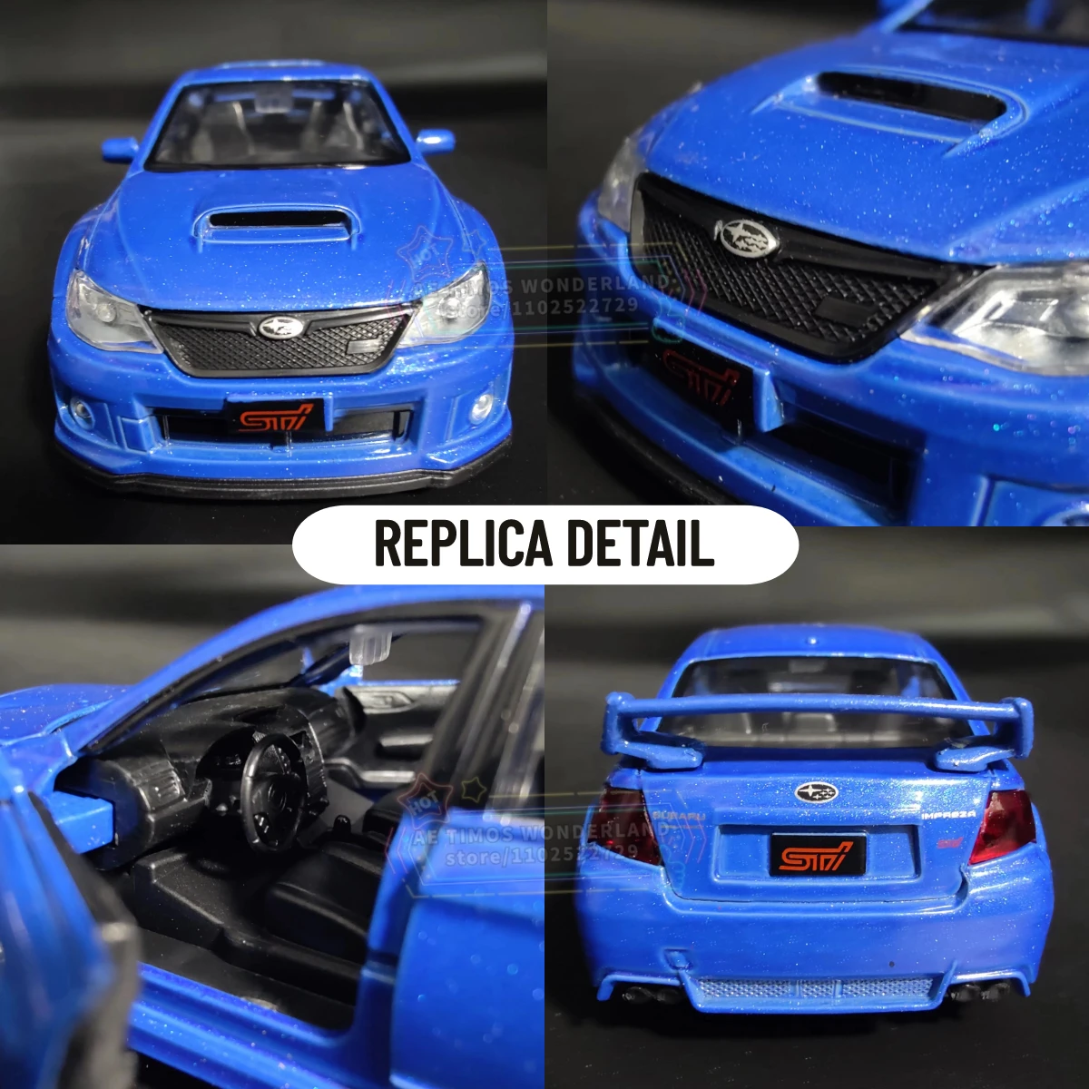 Subaru WRX STI Scala 1:36 con custodia in acrilico, modello di auto giocattolo ribaltabile Veicolo pressofuso Replica Regalo di Natale Giocattolo per bambini