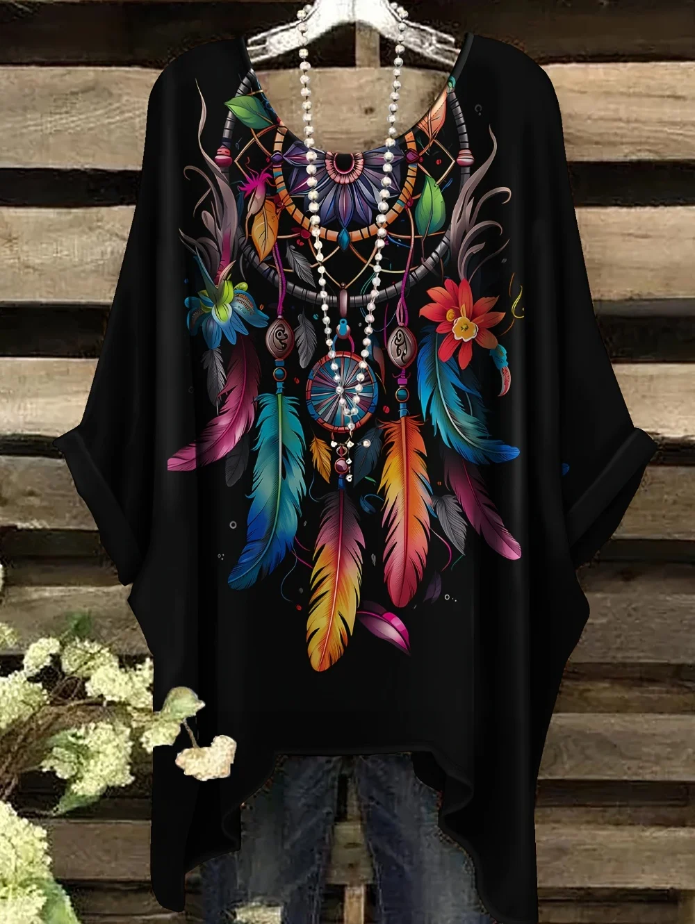Festive Holly Berry Oversized Blouse. S90e57a4bd3f149258d7a418803be56003