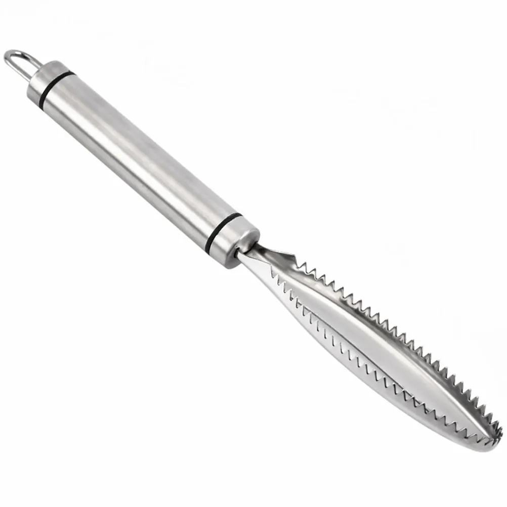 

2 шт., съемник рыбьей чешуи из нержавеющей стали, эргономичная ручка, нескользящий кухонный гаджет для быстрой безопасной инструмент для соскабливания морепродуктов, рыба