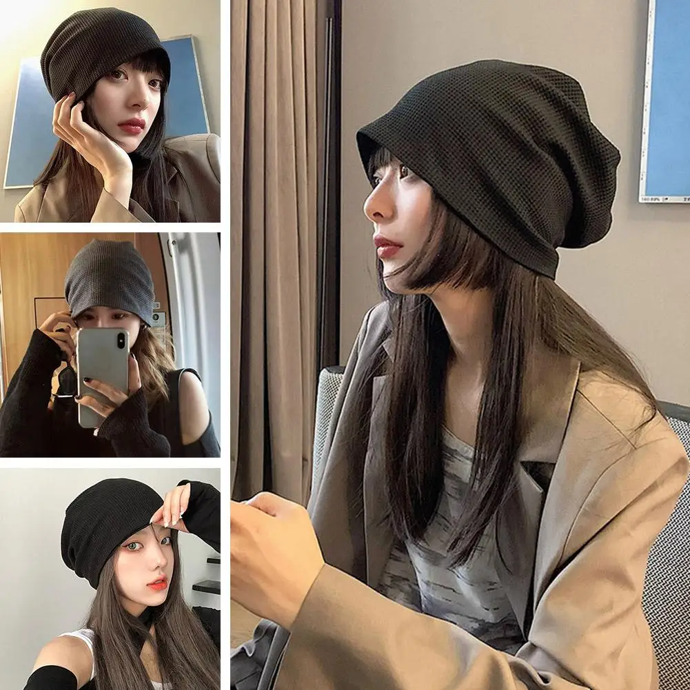 Solid Color Baggy Beanie For Women Autumn Winter Keep Warm Knitted Hat Hip Hop Bonnet Punk Pullover All-in-one Cap Кепка Y2 S1C5