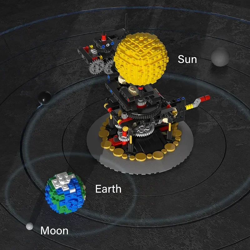 Modelo de blocos de construção de rotação solar para crianças, ideia MOC, mini espaço, terra, lua, mundo, planeta, montagem, brinquedos educativos, presentes, 4477