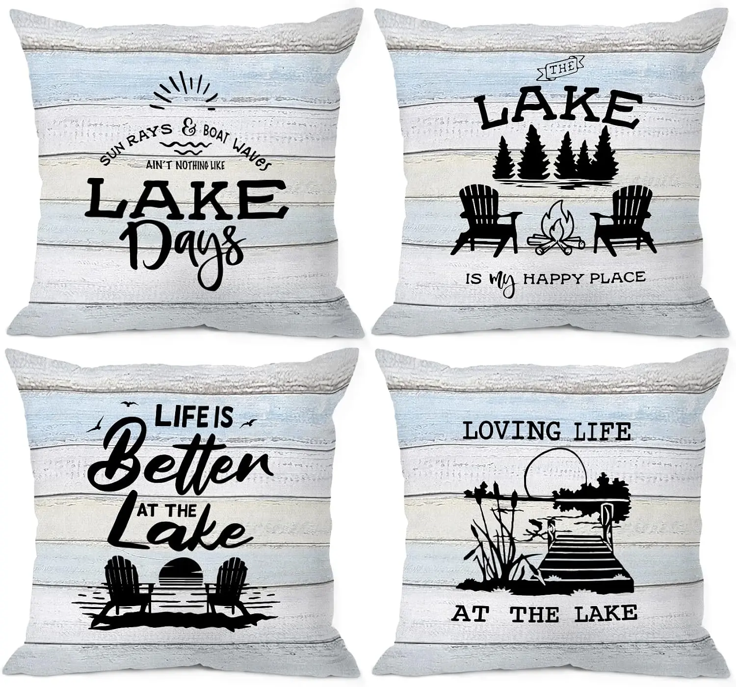 4 Pack Throw Pillow Covers Lake Decor Summer Nautical Beach Cabin Cushions Set Rustic Coastal Lake Days Accent Pillows for Home