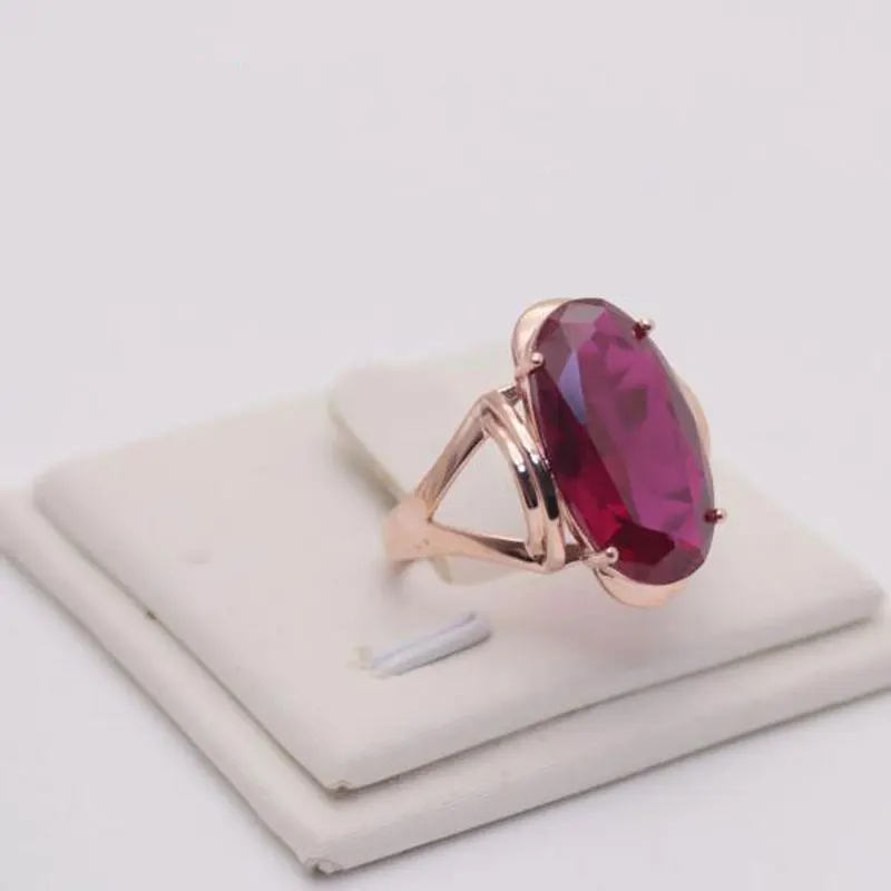 585 Purple Gold Plated 14K Rose Gold Inlaid Ruby Simple Oval Ring Opening Adjustable Classic Elegant Engagement Jewelry