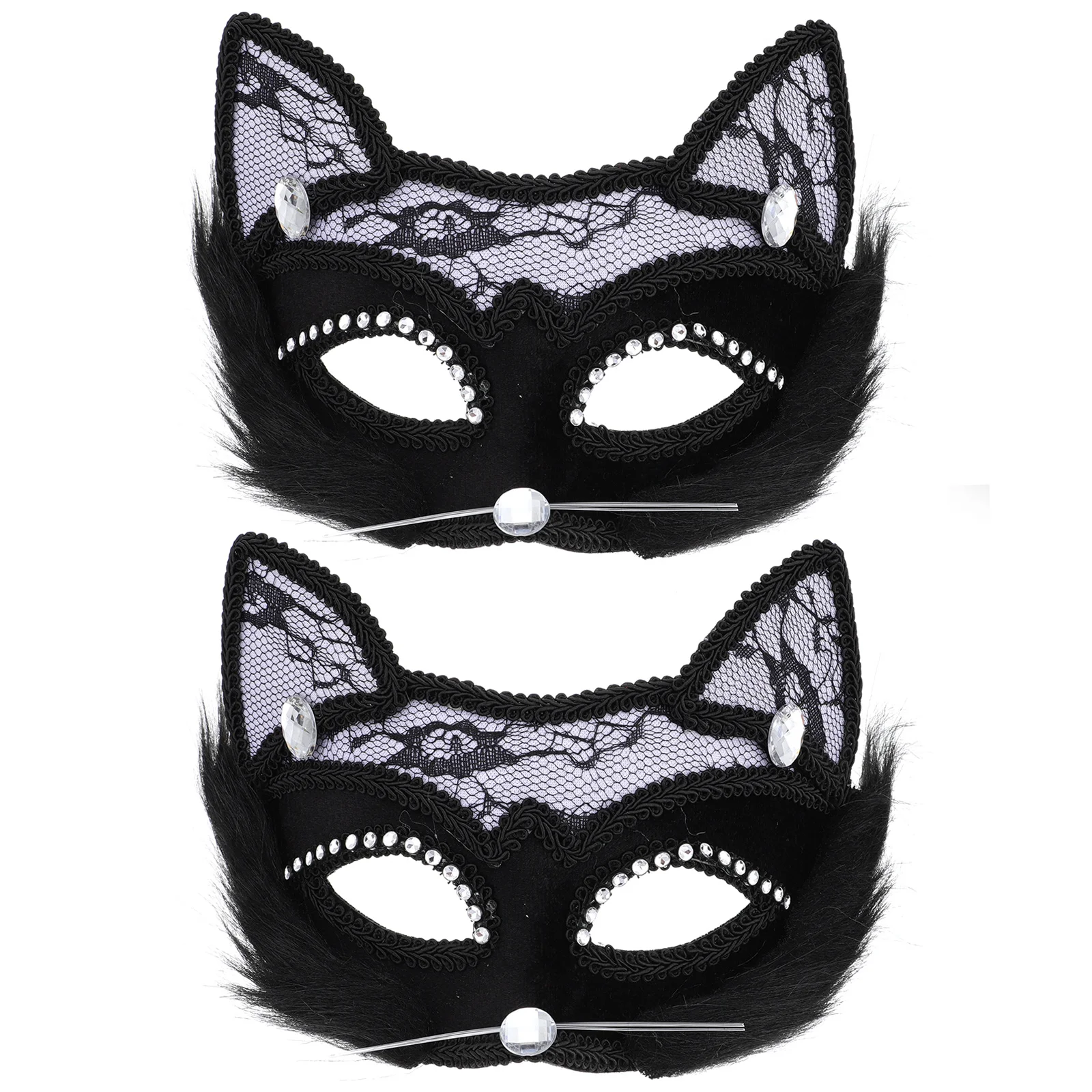 

2 Pcs Furry Mask Cat Half Face Costumes Clothing Halloween Eye Masks Novelty Animal