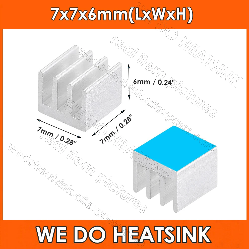 WE DO HEATSINK 50pcs/lot Tiny Small 7x7x3mm 7x7x6mm Heatsink Aluminum Heat Sink Cooler With Blue Thermal Pad