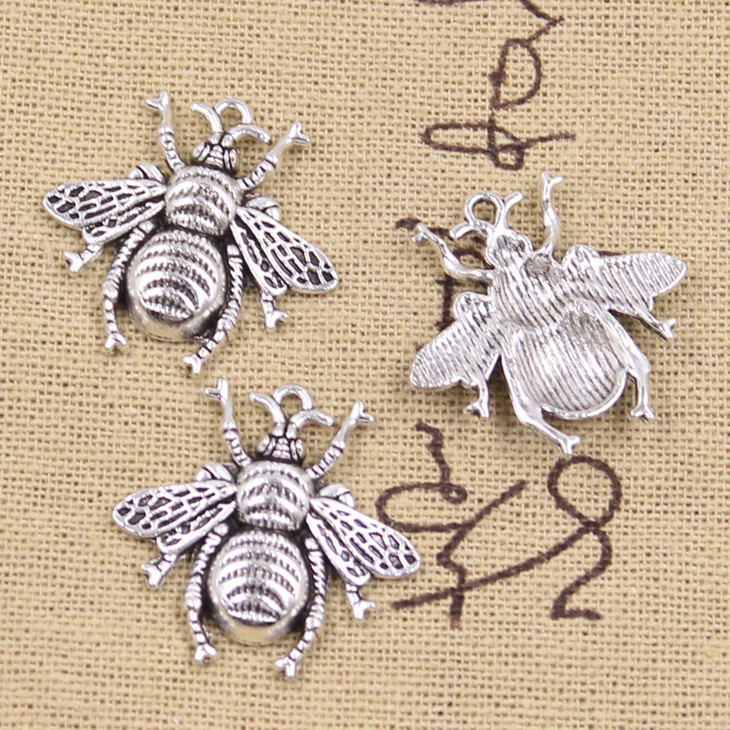 10pcs Charms Honeybee Bee Hornet Honey 25x25mm Antique Silver Color Pendants Making DIY Handmade Tibetan Finding Jewelry