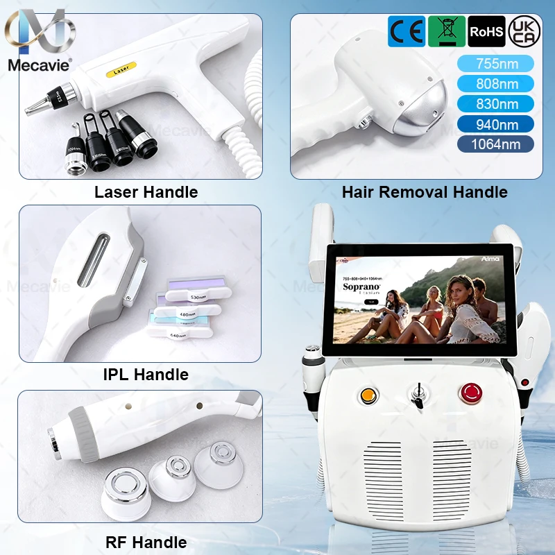 4IN1 Soprano Titanium Ice Platinum RF Diode 755 808 810 830 940 1064nm 6 Wave Laser ND:YAG Machine Painless Hair Removal Machine