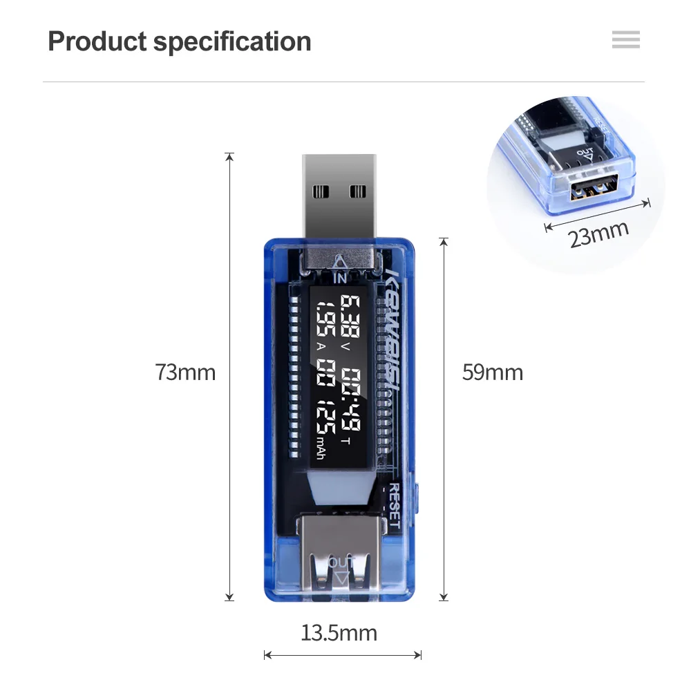 Voltímetro 3 en 1, Detector de voltaje USB, capacidad de energía eléctrica, probador de voltaje, indicador de energía, amperímetro