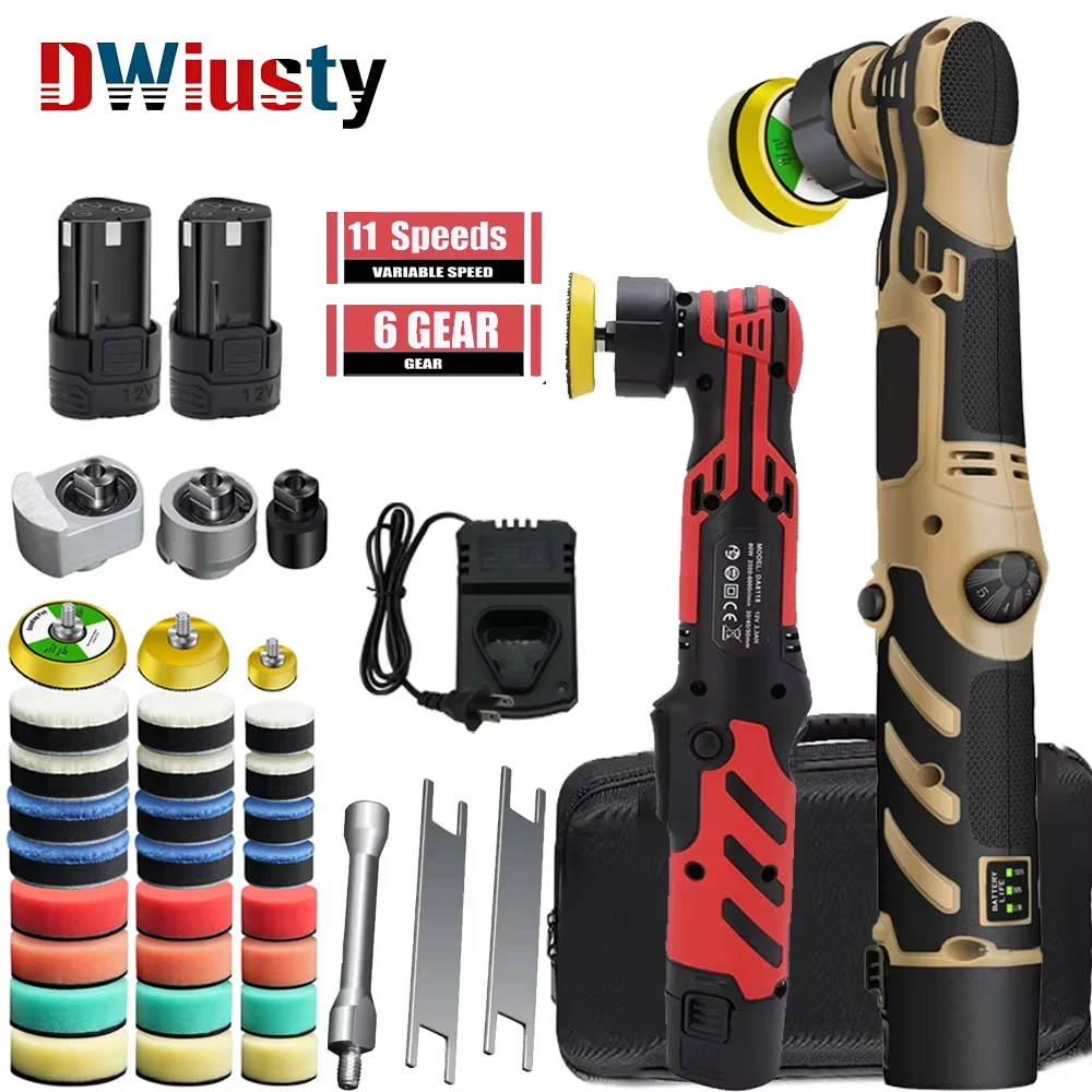 DWiusty 12V Akku-Mini-Autopolierer, kabellose Autopoliermaschine, 1/1,5/2-Zoll-Polierpads-Set für Autowachs, einstellbare Geschwindigkeit