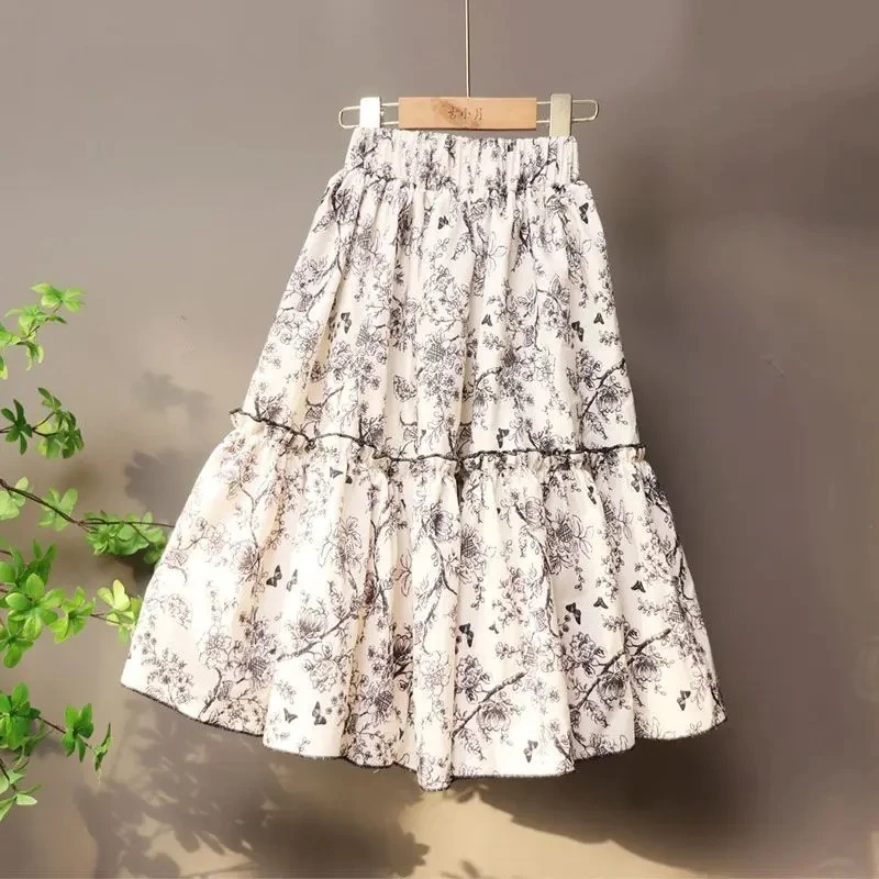 

2025 длинные юбки с цветочным принтом для маленьких девочек, элегантная детская юбка с принтом для девочек, весна-осень-лето, юбка для дня рождения, детская повседневная одежда
