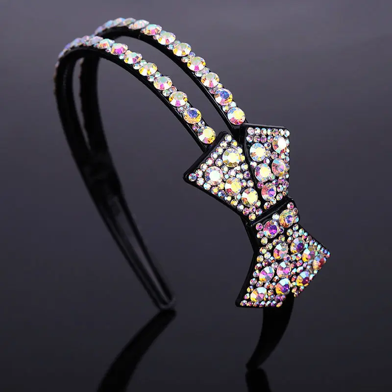 New Fashion Boutique Luxury Sweet Bow Wide Side Headband All-match Rhinestones Hairband for Woman Girls Hair Accessories