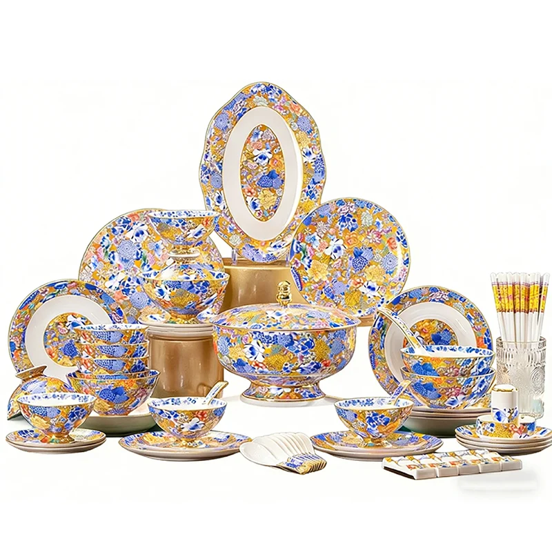 

Набор эмалированной посуды 38/42/58/70 предметов, роскошный керамический сервиз в дворцовом стиле, наборы из костяного фарфора, полный комплект на 6/10 персон