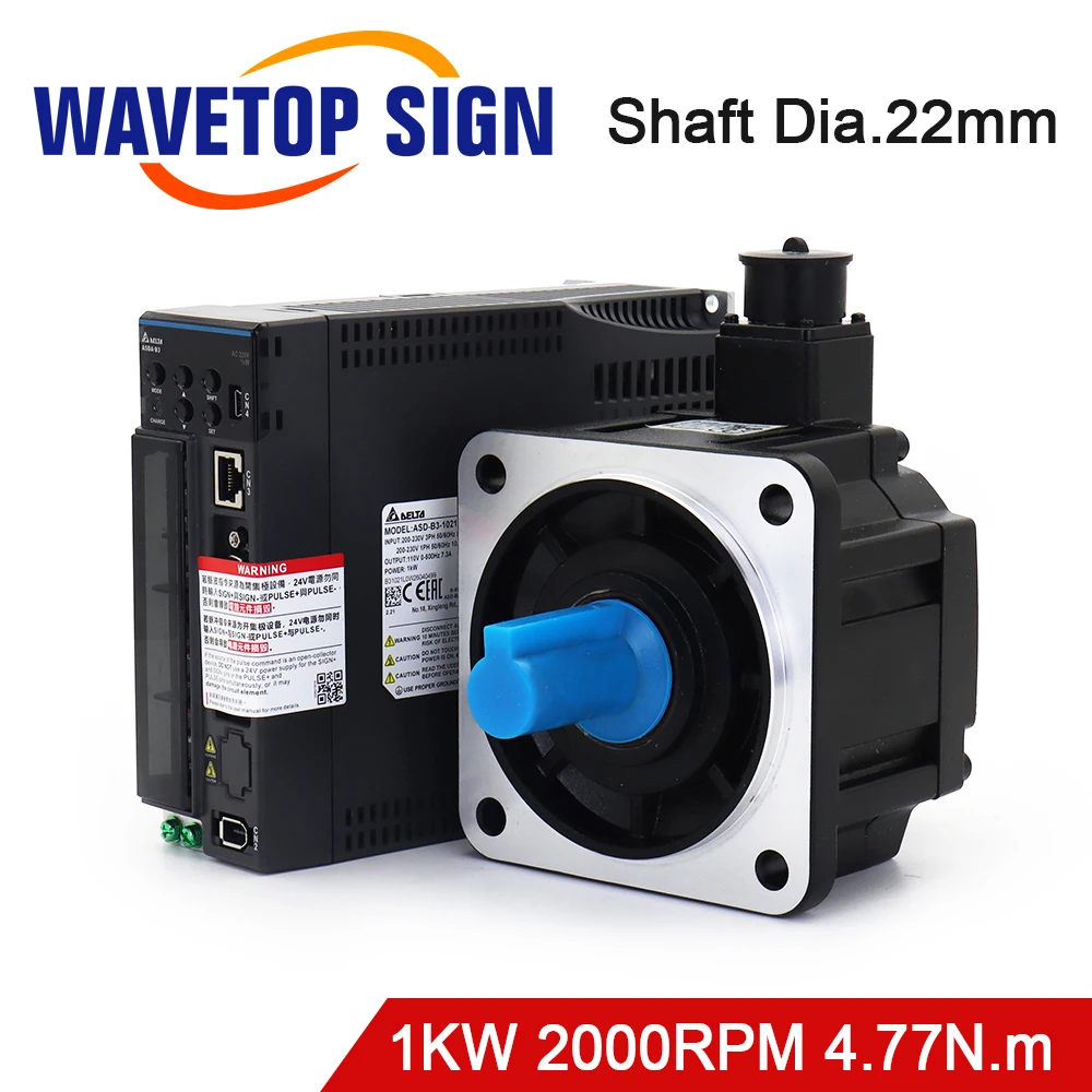 WaveTopSign Delta B3 1KW AC Servo Motor Kits 2000RPM 4.77N.m ASD-B3-1021-L + ECM-B3M-E21310RS1/SS1 Replaces B2 Series 1KW