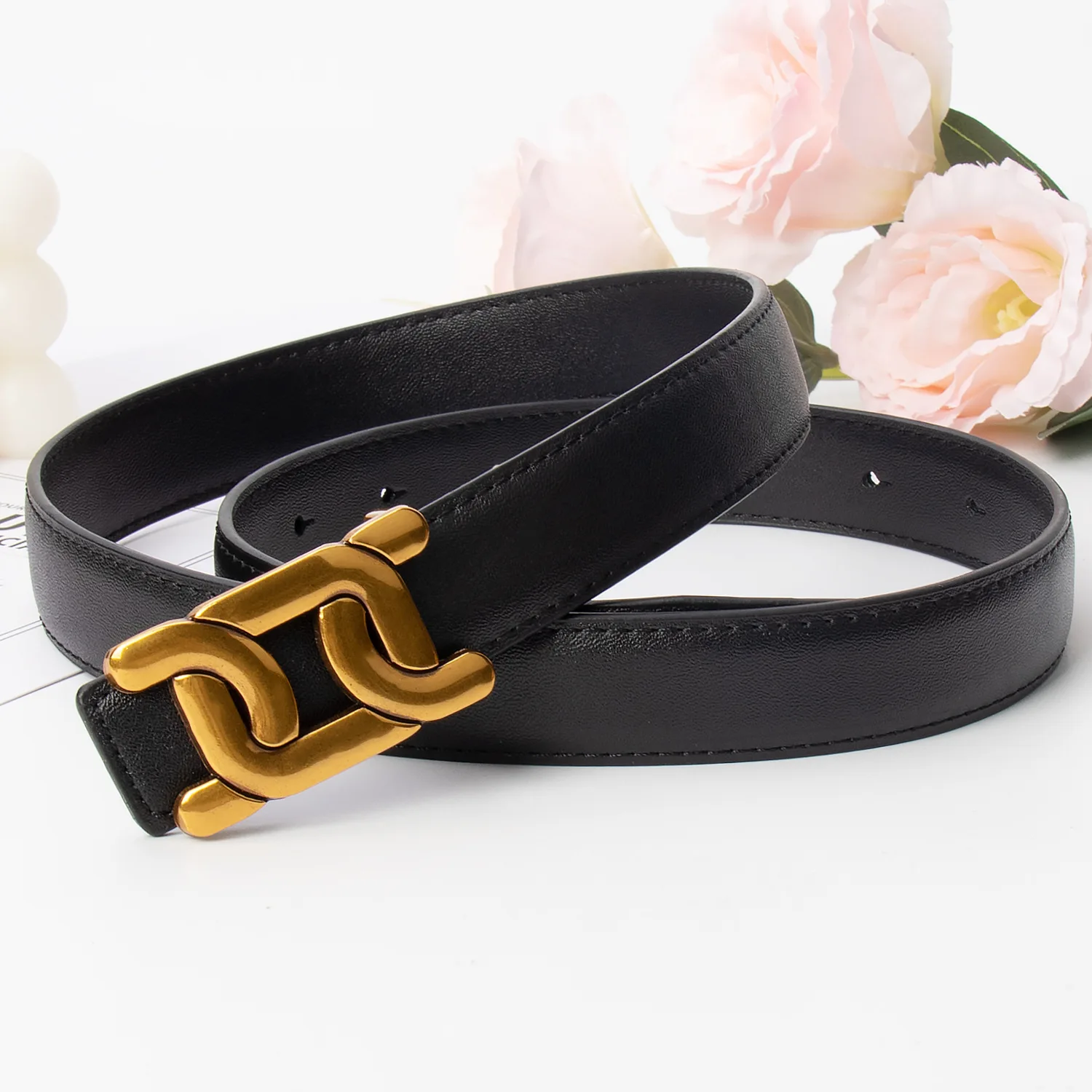 1 Stück Damengürtel für Jeans, Damen-Ledergürtel mit goldener Schnalle, Designer-Gürtel für Hosen, Jeans, Kleider