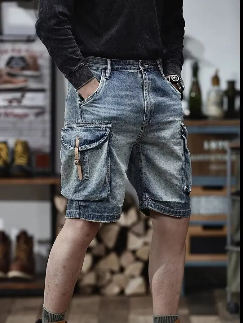 

Летняя мужская рабочая одежда, джинсовая одежда, американский Sle, тяжелая, для езды на мотоцикле, свободная, прямая, длиной до пяти четвертей, со средней талией