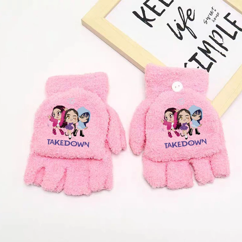 KPop شيطان الصيادين Kawaii قفازات قطيفة للبنين بنات أنيمي الكرتون لطيف القفازات الأطفال الشتاء موضة قفازات دافئة هدايا الاطفال #4