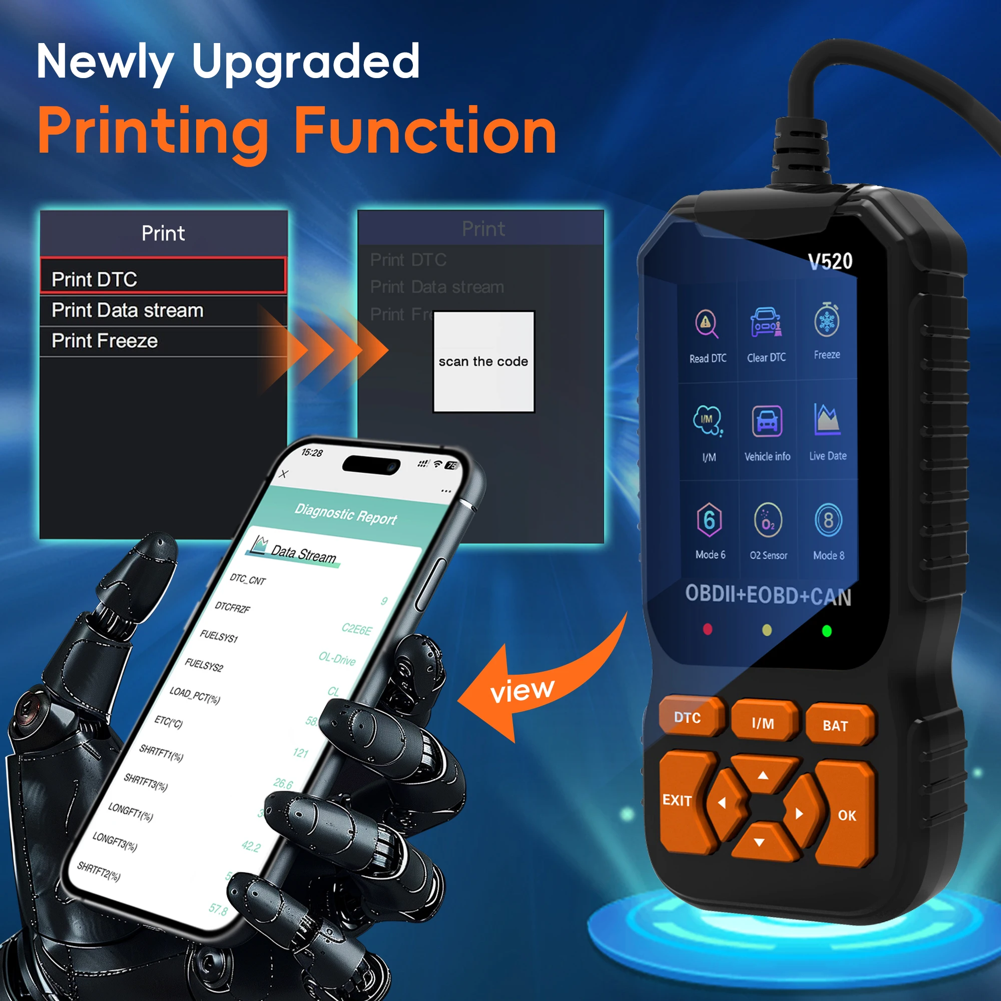 أداة تشخيص قارئ obd2 ، الماسح الضوئي لرمز السيارة obdii eobd فحص رمز خطأ ضوء المحرك ، أداة تشخيص بروتوكولات obd