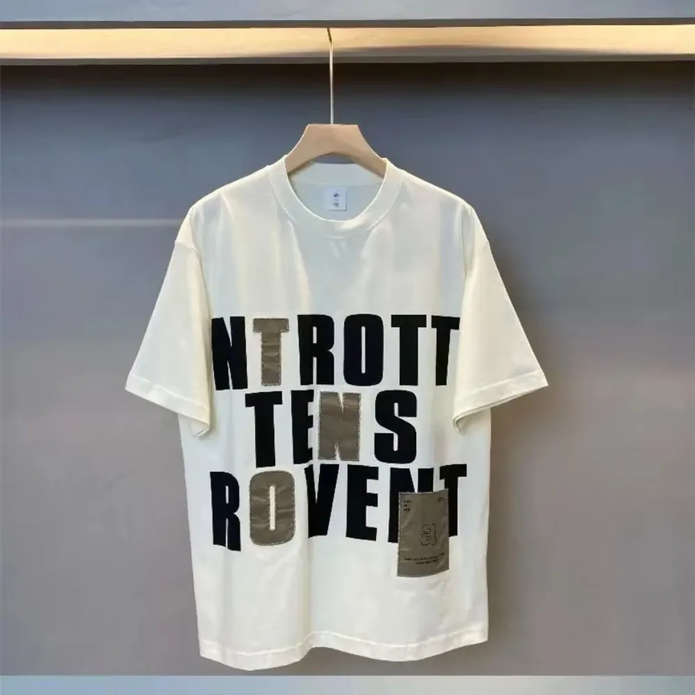 2025 Summer New Fashion Versatile Loose Printed Letter Short-sleeved T-shirt High-end Street Pure Cotton Round Neck Top Ins Y2k