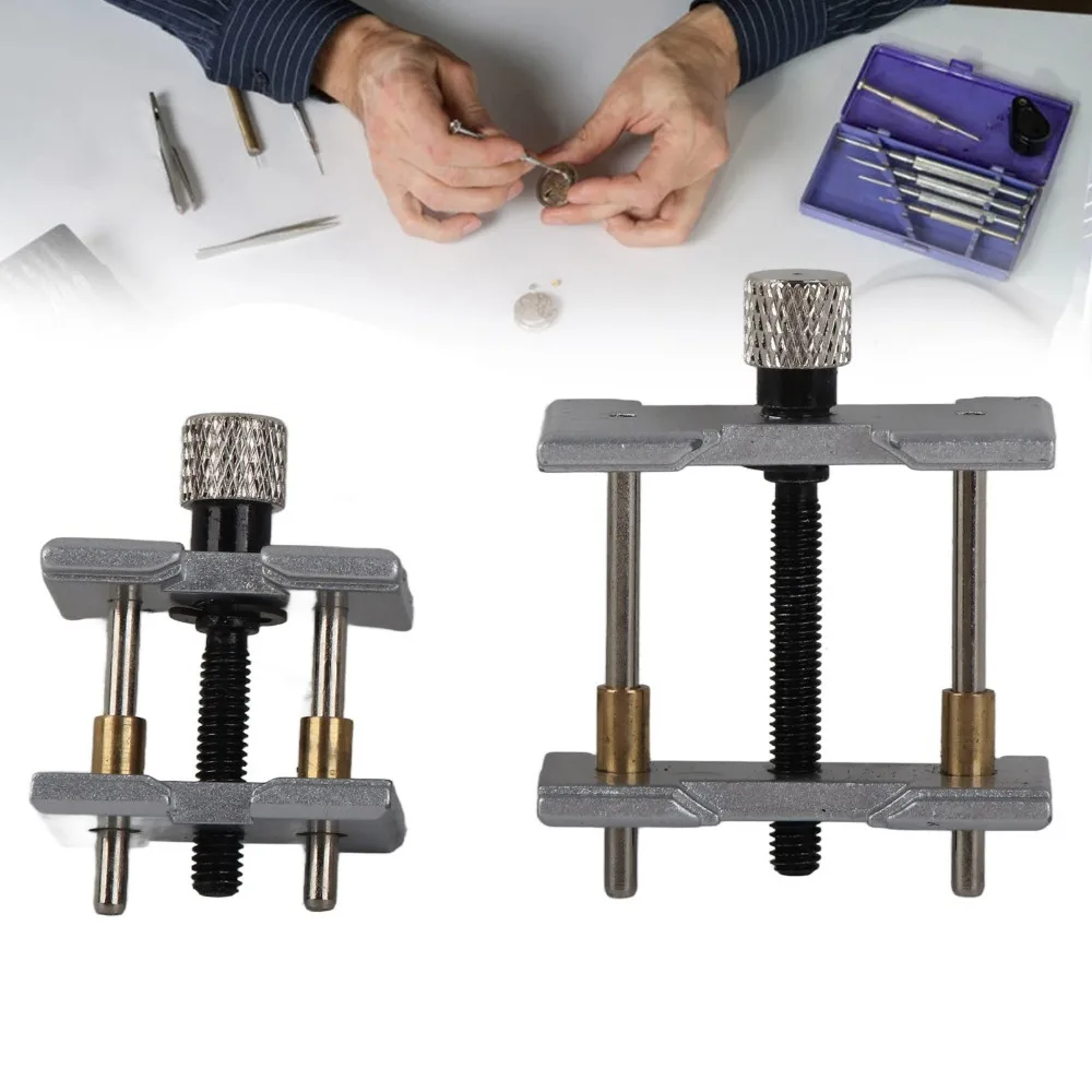 2Pcs Alloy Fixed Base Watch Movement Holder Solid Steel Reversible Design Case Clamp Adjustable Tool Opening Holder