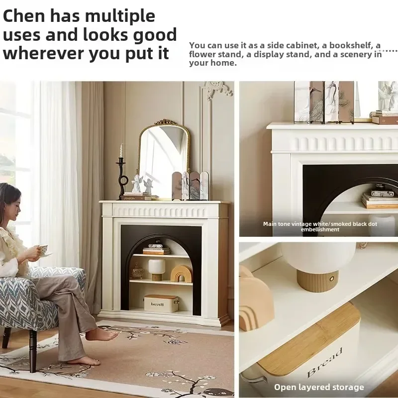 S-17  Cream Wind Solid Wood Fireplace Decoration Entry Living Room Ambient Light Fireplace Entrance