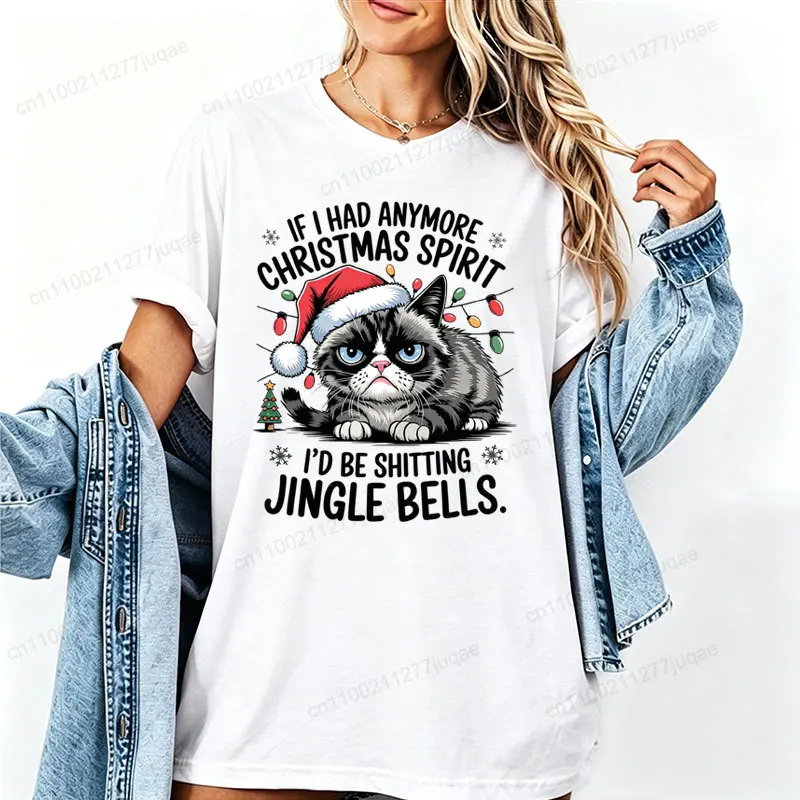Rude Adults Graphic T-shirt rude christmas crazy cat Print T-Shirts Xmas Short Sleeve Tee Shirts Christmas Party Outfit Gifts