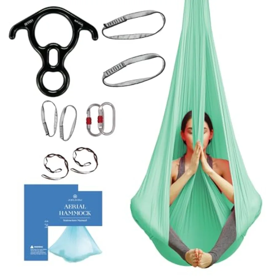 

Aerial Silk Yoga Hammock Swing for Home Inversion Exercises Nylon Fabric Navy Blue Includes Rescue Figure 8 Descender