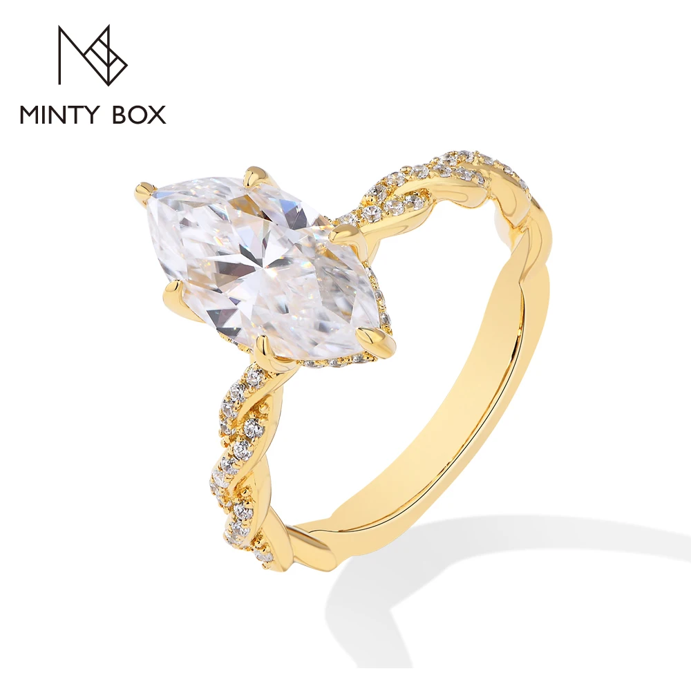 MINTYBOX Marquise Cut 3ct Moissanite Rings Twisted Wave Band S925 Silver Ring Office Daily Wear Luxury Wedding Jewelry for Women