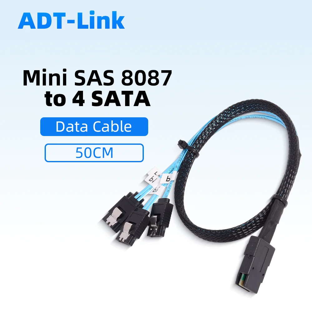 Mini SAS 8087 To 4x SATA SFF-8087 To 4 SATA 4.0 Straight / 90 Degrees Elbow / Left Turn / Right Turn SSD Date Cable 0.5m