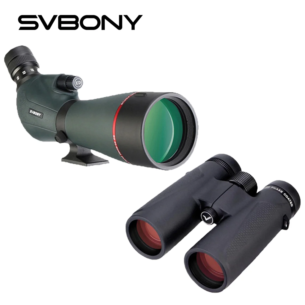 

SVBONY SV202 Telescope 8x32 ED Binoculars and SV406P 20-60x80 ED Spotting Scope FMC Bak4 Prism IPX7 Waterproof for Birdwatching