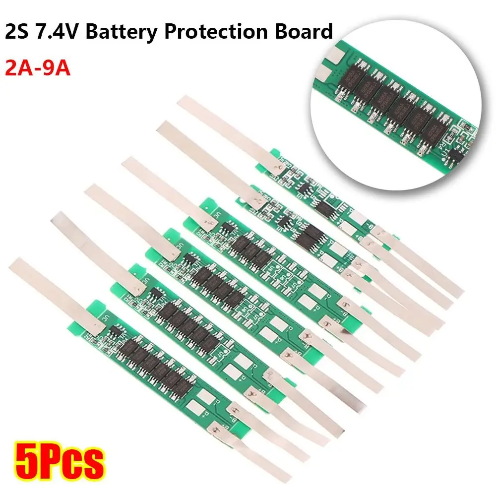 5Pcs 2S 7.4V Battery Protection Board 2A-9A Multi-Current 0-50℃ Operating Temp BMS 18650 Li-ion Protection Module