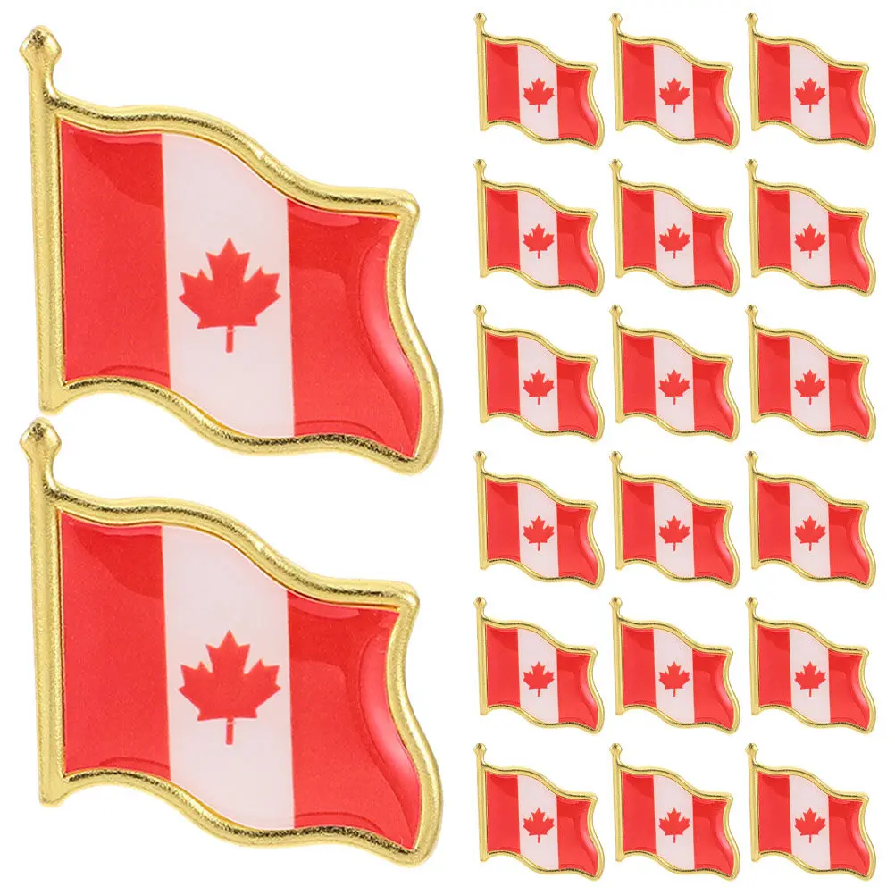 20Pcs Canadian Maple Leaf Lapel Pin Butterfly Clasp Metal Badge Canada Day Party Brooch Hat Bag Decoration Locking Pin Back