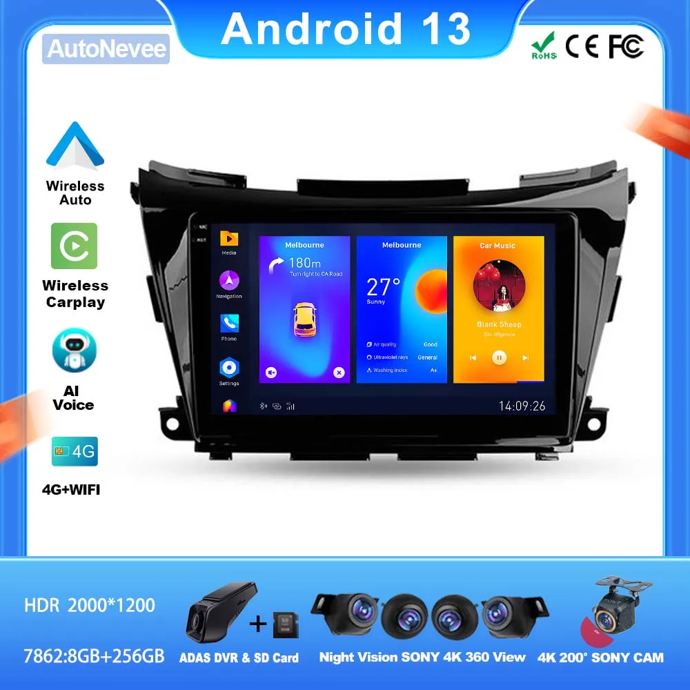 

Android For Nissan Murano 3 Z52 2014 - 2020 Car Player Auto Radio GPS Video Navigation WiFi Screen Dash Cam No 2din DVD QLED DSP