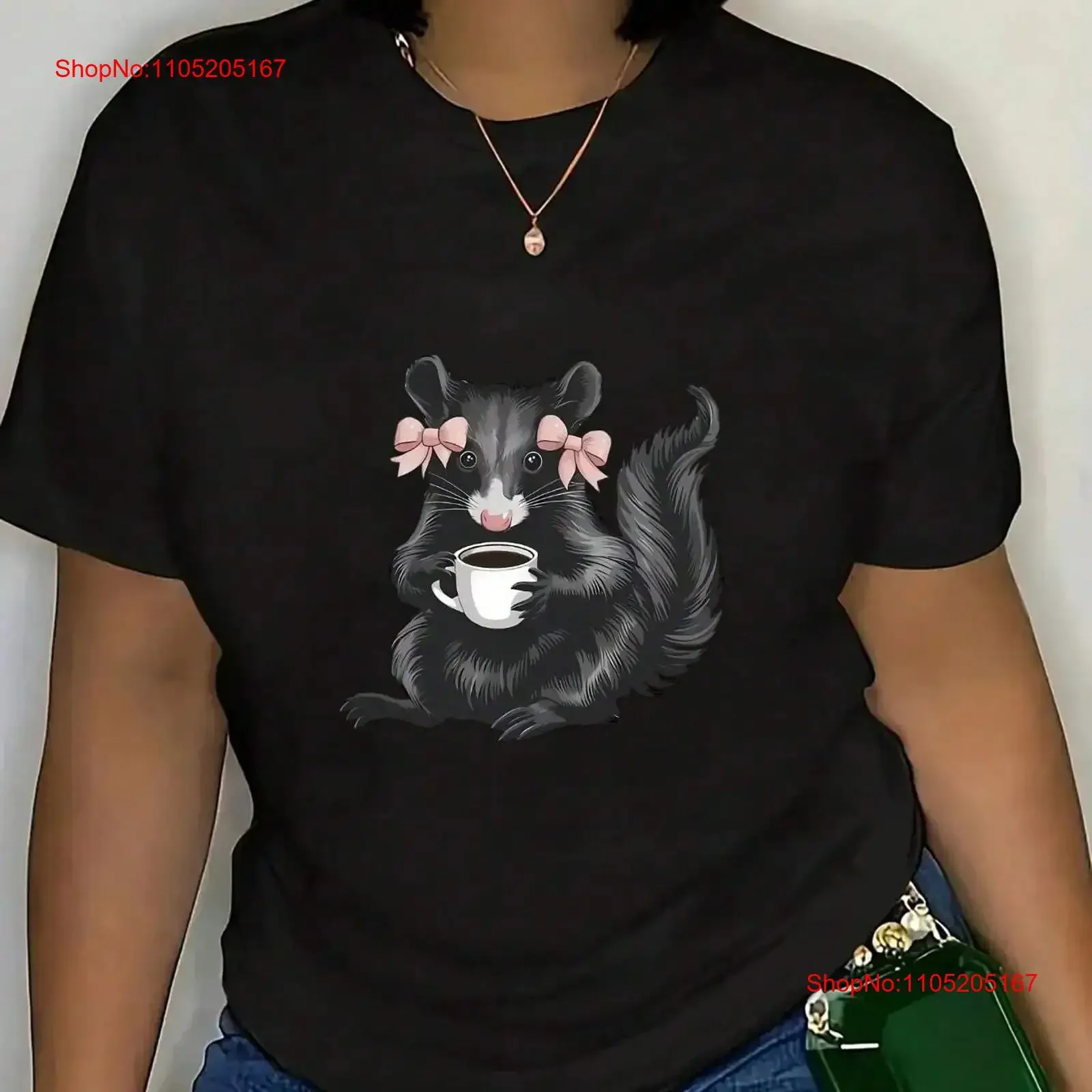 Women's Skunk Print T Shirt Casual Sports Crew Top vintage Washed homme Breathable Versatile Comfortable Soft Unisex
